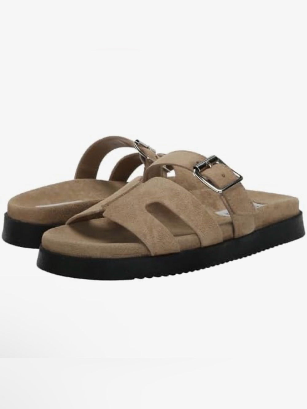 Steve Madden Mayhem Tan Suede Buckle Slide Sandals - Picture 3 of 13